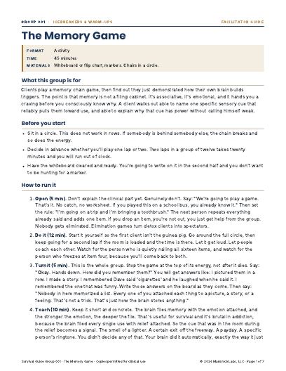 The Memory Game, first page