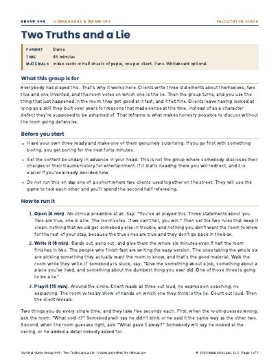 Two Truths and a Lie, first page