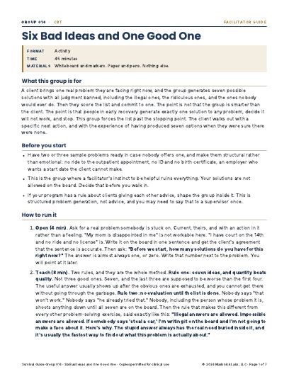 Six Bad Ideas and One Good One, first page