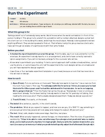 Run the Experiment, first page