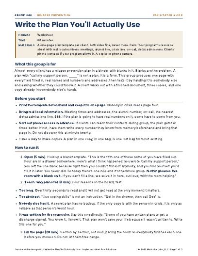 Write the Plan You'll Actually Use, first page