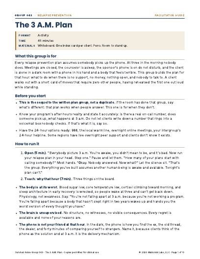 The 3 A.M. Plan, first page