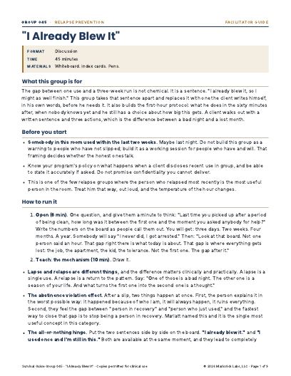 "I Already Blew It", first page