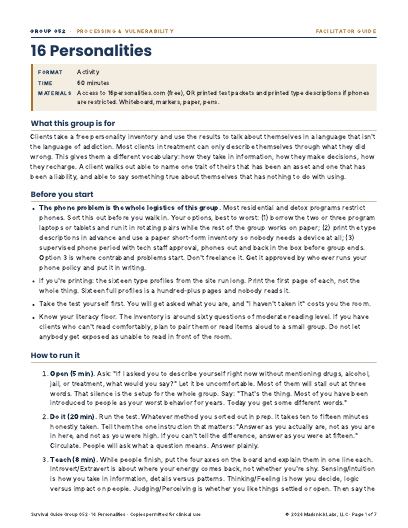16 Personalities, first page