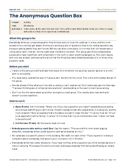 The Anonymous Question Box, first page