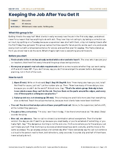 Keeping the Job After You Get It, first page