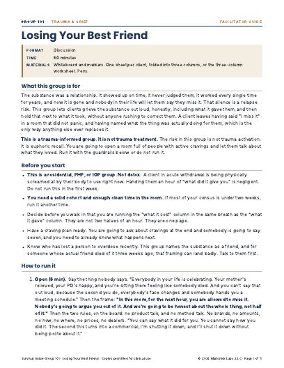 Losing Your Best Friend, first page