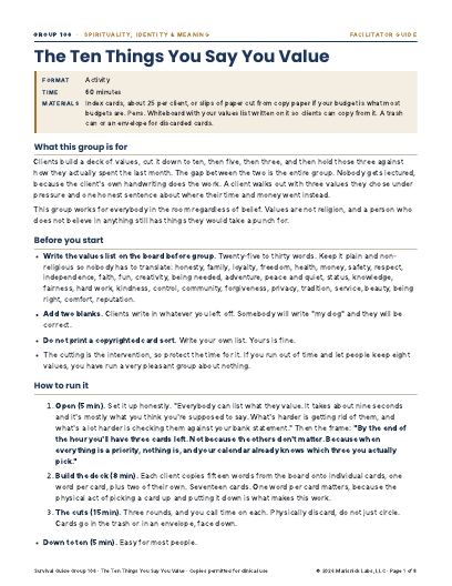 The Ten Things You Say You Value, first page