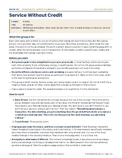 Service Without Credit, first page