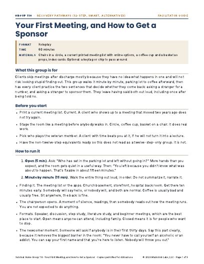 Your First Meeting, and How to Get a Sponsor, first page