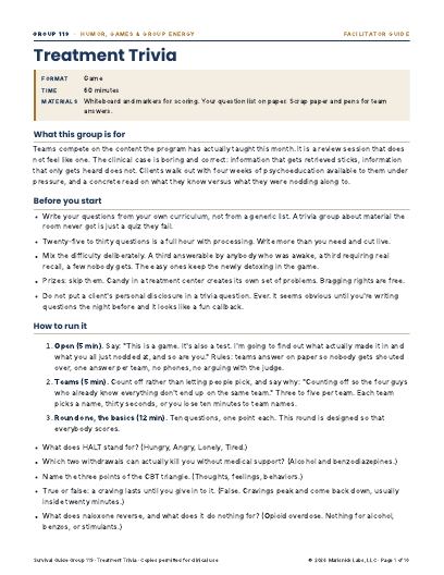 Treatment Trivia, first page