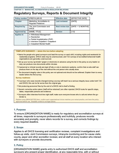 AR-05 Regulatory Surveys, Reports & Document Integrity, first page