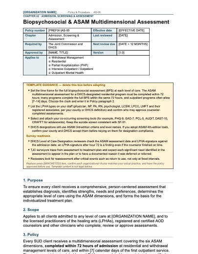 AS-05 Biopsychosocial & ASAM Multidimensional Assessment, first page