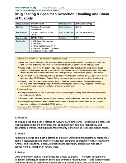 AS-06 Drug Testing & Specimen Collection, Handling and Chain of Custody, first page
