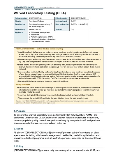 CP-05 Waived Laboratory Testing (CLIA), first page