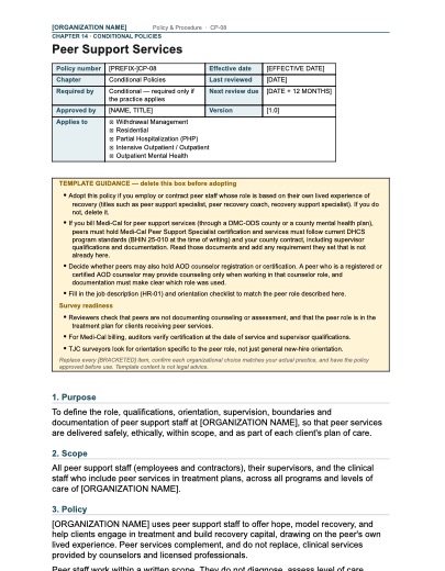 CP-08 Peer Support Services, first page