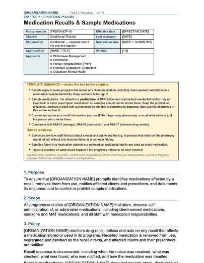 CP-10 Medication Recalls & Sample Medications, first page