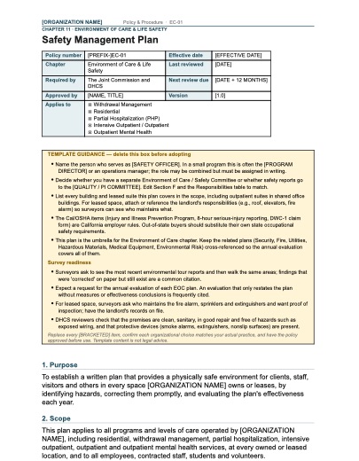 EC-01 Safety Management Plan, first page