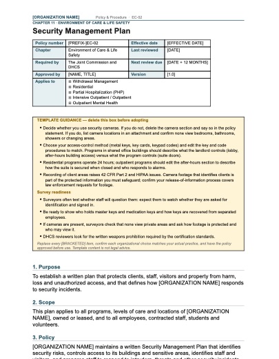 EC-02 Security Management Plan, first page