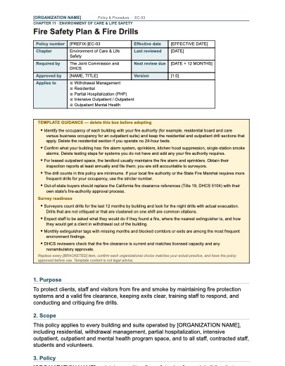 EC-03 Fire Safety Plan & Fire Drills, first page