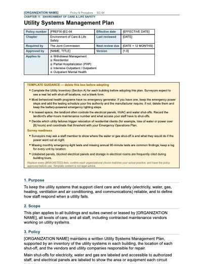EC-04 Utility Systems Management Plan, first page