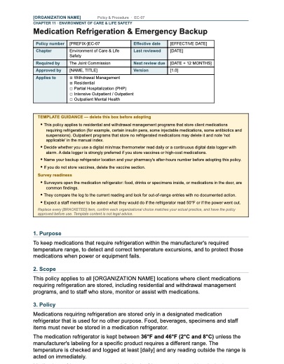 EC-07 Medication Refrigeration & Emergency Backup, first page