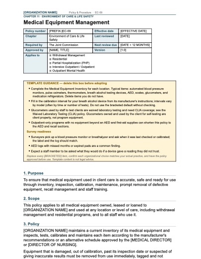 EC-09 Medical Equipment Management, first page