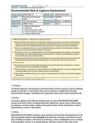 EC-10 Environmental Risk & Ligature Assessment, first page