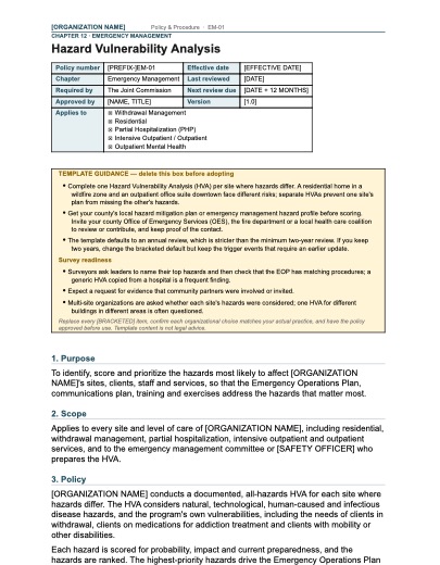 EM-01 Hazard Vulnerability Analysis, first page