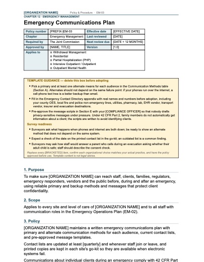 EM-03 Emergency Communications Plan, first page