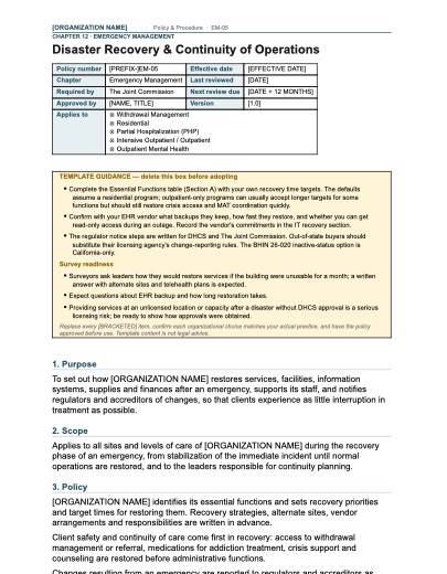 EM-05 Disaster Recovery & Continuity of Operations, first page