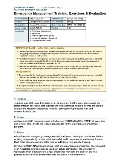 EM-06 Emergency Management Training, Exercises & Evaluation, first page