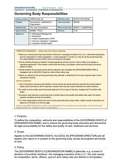 GL-02 Governing Body Responsibilities, first page