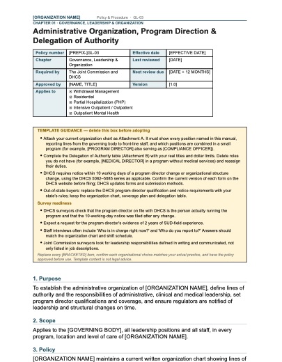GL-03 Administrative Organization, Program Direction & Delegation of Authority, first page