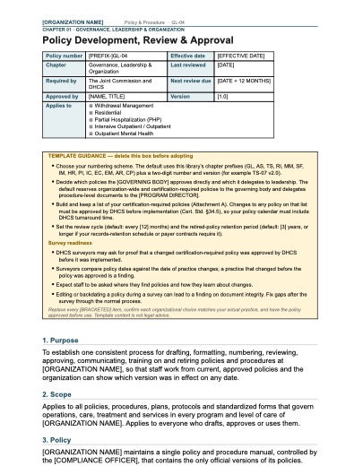 GL-04 Policy Development, Review & Approval, first page