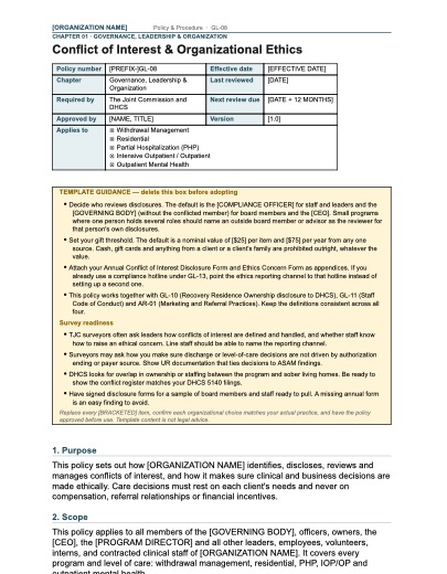 GL-08 Conflict of Interest & Organizational Ethics, first page