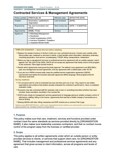GL-09 Contracted Services & Management Agreements, first page