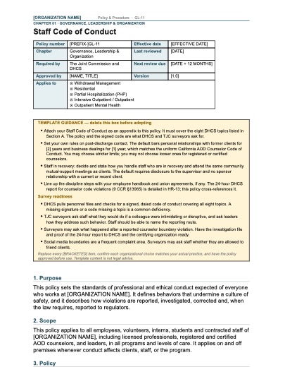 GL-11 Staff Code of Conduct, first page