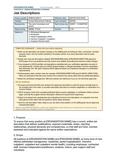 HR-01 Job Descriptions, first page