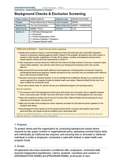 HR-03 Background Checks & Exclusion Screening, first page