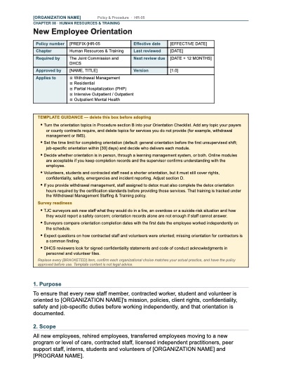 HR-05 New Employee Orientation, first page