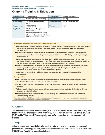 HR-06 Ongoing Training & Education, first page
