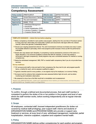 HR-07 Competency Assessment, first page