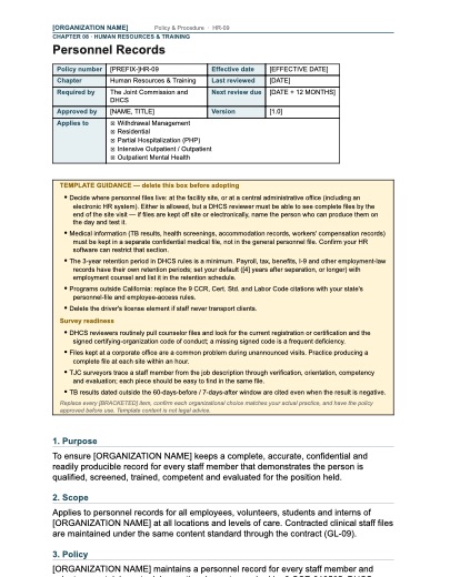 HR-09 Personnel Records, first page