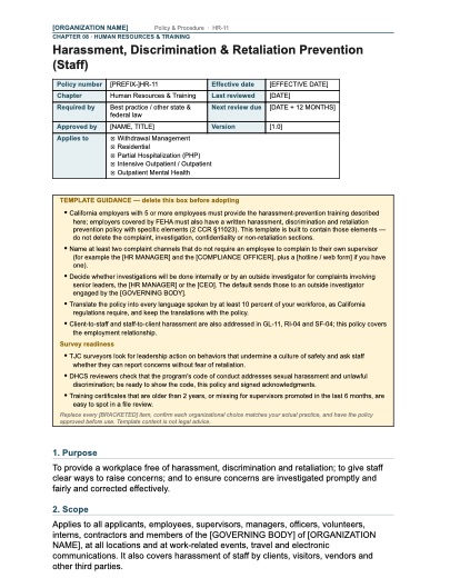 HR-11 Harassment, Discrimination & Retaliation Prevention (Staff), first page