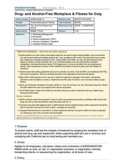 HR-12 Drug- and Alcohol-Free Workplace & Fitness for Duty, first page