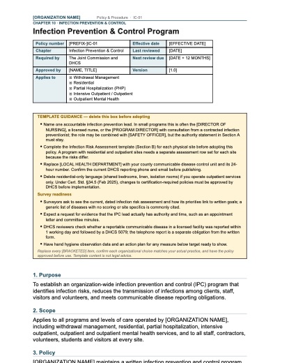 IC-01 Infection Prevention & Control Program, first page