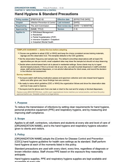 IC-02 Hand Hygiene & Standard Precautions, first page