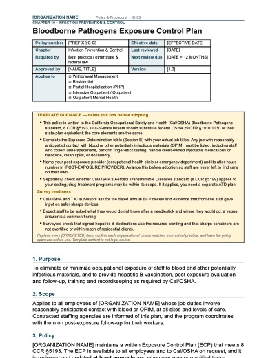 IC-03 Bloodborne Pathogens Exposure Control Plan, first page