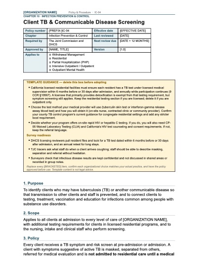 IC-04 Client TB & Communicable Disease Screening, first page